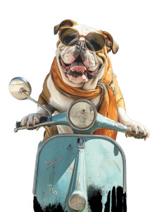 Bulldog On Vespa Vinyl Car Decal Sticker – Waterproof & UV-Resistant 8"