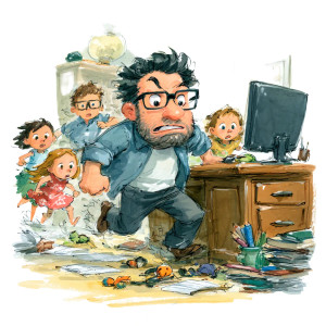 Frantic Man At Desk Vinyl Car Decal Sticker – Waterproof & UV-Resistant 8"