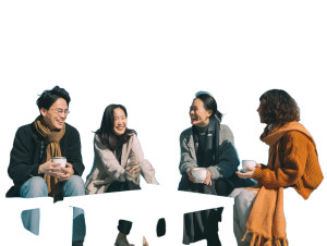 Laughing Friends Café Vinyl Car Decal Sticker – Waterproof & UV-Resistant 8"