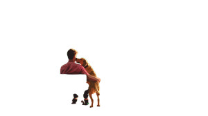 Man And Dog Cuddle Vinyl Car Decal Sticker – Waterproof & UV-Resistant 8"
