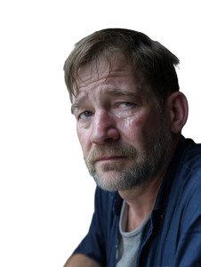 Sad Middle-Aged Man Vinyl Car Decal Sticker – Waterproof & UV-Resistant 8"