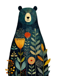 Folk Bear Flower Vinyl Car Decal Sticker – Waterproof & UV-Resistant 8"