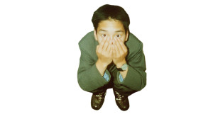 Anxious Man Covering Face Vinyl Car Decal Sticker – Waterproof & UV-Resistant 8"