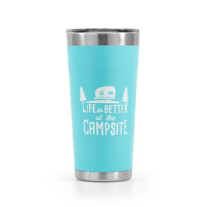 Camco Cool Blue 20oz Travel Mug | Life Is Better At The Campsite | Double Wall Insulated Stainless Steel Camco Cool Blue 20oz Travel Mug | Life Is Better At The Campsite | Double Wall Insulated Stainless Steel