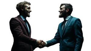 Consulting Businessmen Shaking Hands Vinyl Car Decal Sticker – Waterproof & UV-Resistant 8"