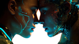 Cybernetic Love Portrait Vinyl Car Decal Sticker – Waterproof & UV-Resistant 8"