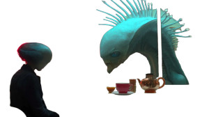 Alien In Cafe Vinyl Car Decal Sticker – Waterproof & UV-Resistant 8"
