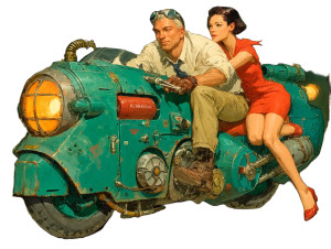 Retro-Future Couple Vinyl Car Decal Sticker – Waterproof & UV-Resistant 8"