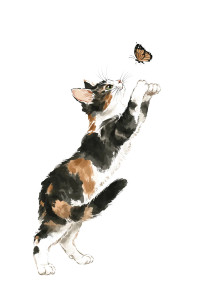 Calico Cat Reaching Vinyl Car Decal Sticker – Waterproof & UV-Resistant 8"