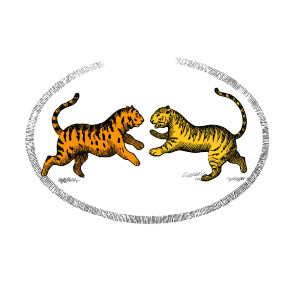 Fighting Tigers Oval Vinyl Car Decal Sticker – Waterproof & UV-Resistant 8"