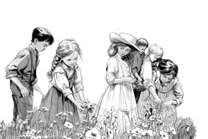 Kids Picking Flowers Vinyl Car Decal Sticker – Waterproof & UV-Resistant 8"