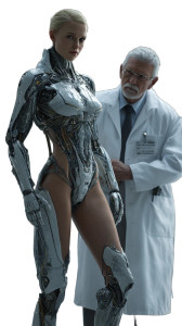 Elegant Cyborg Scientist Vinyl Car Decal Sticker – Waterproof & UV-Resistant 8"