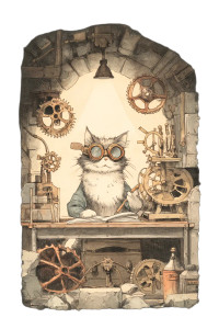 Steampunk Cat Craftsman Vinyl Car Decal Sticker – Waterproof & UV-Resistant 8"