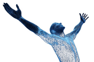 Blue Wireframe Human Vinyl Car Decal Sticker – Waterproof & UV-Resistant 8"