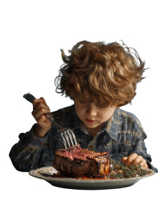 Kid Eating Steak Vinyl Car Decal Sticker – Waterproof & UV-Resistant 8"