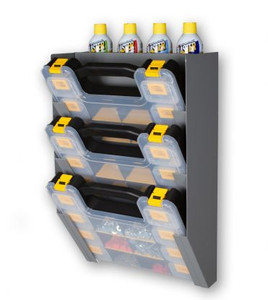 Holman Van Parts Organizer | Mount 3 Cases & Spray Cans | Durable Gray Steel Holman Van Parts Organizer | Mount 3 Cases & Spray Cans | Durable Gray Steel