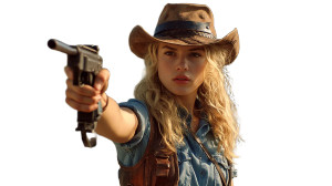 Blonde Cowgirl Action Vinyl Car Decal Sticker – Waterproof & UV-Resistant 8"