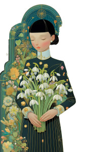 Girl With Snowdrops Vinyl Car Decal Sticker – Waterproof & UV-Resistant 8"