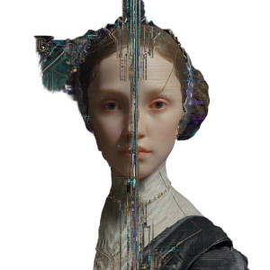 Cyber-Baroque Portrait Vinyl Car Decal Sticker – Waterproof & UV-Resistant 8"