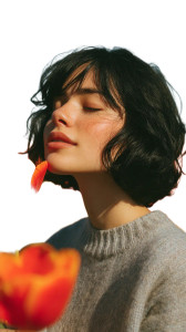 Smiling Woman With Tulip Vinyl Car Decal Sticker – Waterproof & UV-Resistant 8"