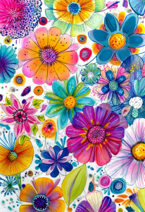 Colorful Doodle Flowers Vinyl Car Decal Sticker – Waterproof & UV-Resistant 8"