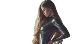 Confident Latex-Clad Woman Vinyl Car Decal Sticker – Waterproof & UV-Resistant 8"