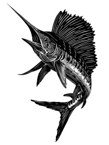 Sailfish Linocut Vinyl Car Decal Sticker – Waterproof & UV-Resistant 8"