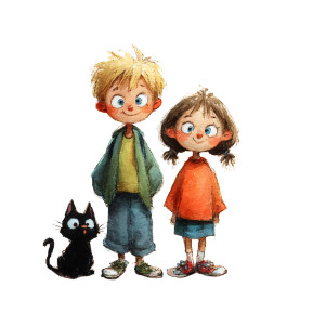 Cheerful Children And Cat Vinyl Car Decal Sticker – Waterproof & UV-Resistant 8"