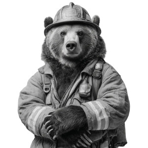 Grizzly Firefighter Bear Vinyl Car Decal Sticker – Waterproof & UV-Resistant 8"