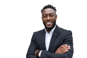 Smiling Businessman Portrait Vinyl Car Decal Sticker – Waterproof & UV-Resistant 8"