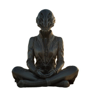 Futuristic Alien Meditating Vinyl Car Decal Sticker – Waterproof & UV-Resistant 8"