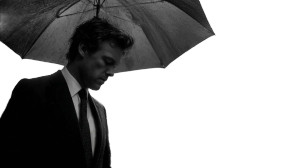 Melancholic Man Umbrella Vinyl Car Decal Sticker – Waterproof & UV-Resistant 8"