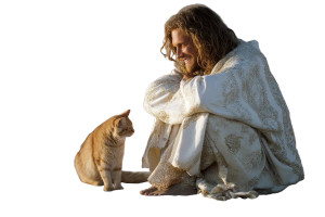 Jesus With Cat V2 Vinyl Car Decal Sticker – Waterproof & UV-Resistant 8"