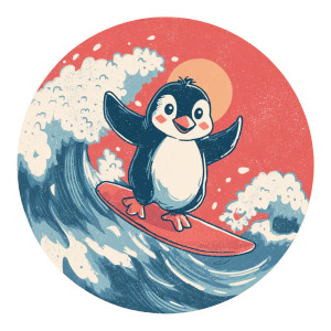 Surfing Penguin V2 Vinyl Car Decal Sticker – Waterproof & UV-Resistant 8"