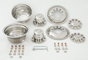 Upgrade Your Dual Rear Wheels | 22.5" Polished Wheel Simulator Set | Fits 10 Lug Wheels | Stainless Steel | Bolt-On | Set of 4