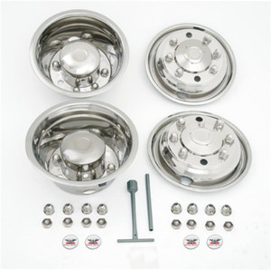 Phoenix USA Wheel Simulator NH8494 D.O.T.Liner; Fits 19-1/2 Inch X 6-3/4 Inch 8 Lug Wheels; Polished; Stainless Steel; Bolt-On; Does Not Fit Aluminum Wheels; Set Of 4; Includes 20 Millimeter Stud/Mounting Hardware And Installation Tool