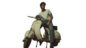 Young Man With Vespa Vinyl Car Decal Sticker – Waterproof & UV-Resistant 8"
