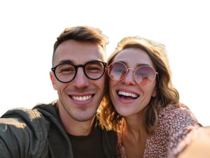 Joyful Couple Smiling Vinyl Car Decal Sticker – Waterproof & UV-Resistant 8" Joyful Couple Smiling Vinyl Car Decal Sticker – Waterproof & UV-Resistant 8"