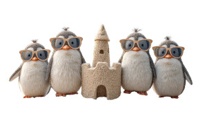 Penguins' Beach Fun Vinyl Car Decal Sticker – Waterproof & UV-Resistant 8"