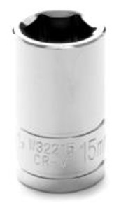 Performance Tool 1/2 Inch Drive 15mm Socket | Polished Nickel Chrome Plated | Vanadium Steel