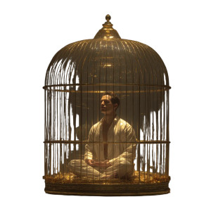 Meditating Man Cage Vinyl Car Decal Sticker – Waterproof & UV-Resistant 8"