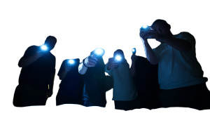 Silhouetted Men With Phones Vinyl Car Decal Sticker – Waterproof & UV-Resistant 8"