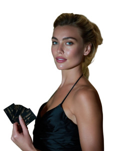 Elegant Model With Cards Vinyl Car Decal Sticker – Waterproof & UV-Resistant 8"