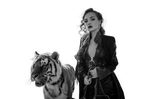 French Model With Tiger Vinyl Car Decal Sticker – Waterproof & UV-Resistant 8"