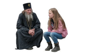 Priest Teaching Girl Vinyl Car Decal Sticker – Waterproof & UV-Resistant 8"