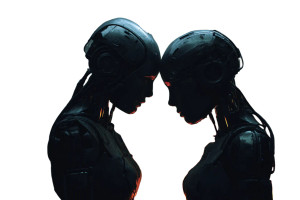 Cyborg Androids Embrace Vinyl Car Decal Sticker – Waterproof & UV-Resistant 8"