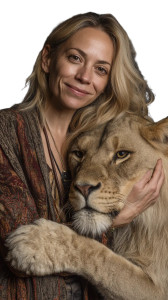 Woman Hugging Lion V2 Vinyl Car Decal Sticker – Waterproof & UV-Resistant 8"