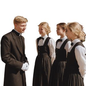 Priest With Students Vinyl Car Decal Sticker – Waterproof & UV-Resistant 8"