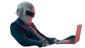 Futuristic Office Man Vinyl Car Decal Sticker – Waterproof & UV-Resistant 8"