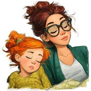 Sleeping Mother And Daughter Vinyl Car Decal Sticker – Waterproof & UV-Resistant 8"
